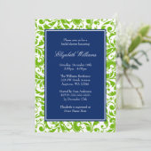 Navy Blue en Green Swirls Damask Vrijgezellenfeest Kaart (Staand voorkant)
