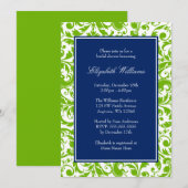 Navy Blue en Green Swirls Damask Vrijgezellenfeest Kaart (Voorkant / Achterkant)