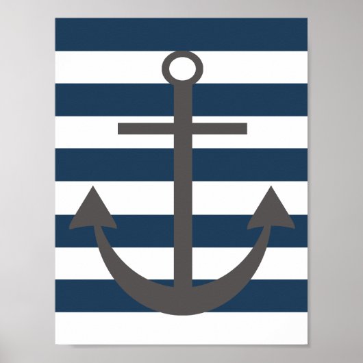 Navy Blue en Grey Anchor Nursery Print (Voorkant)