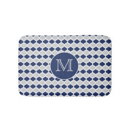 Navy Blue en Grey Quatrefoil Monogram Badmat