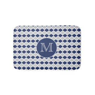 Navy Blue en Grey Quatrefoil Monogram Badmat