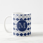Navy Blue en Grey Quatrefoil Monogram Koffiemok (Links)