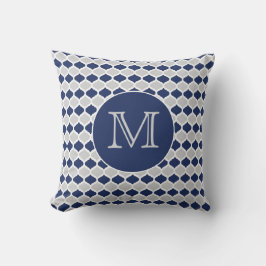 Navy Blue en Grey Quatrefoil Monogram Kussen