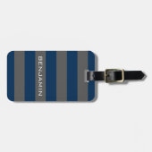 Navy Blue en Grey Rugby Stripes met aangepaste naa Bagagelabel (Voorkant horizontaal)