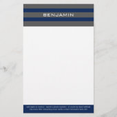 Navy Blue en Grey Rugby Stripes met aangepaste naa Briefpapier (Voorkant)