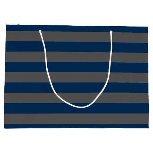 Navy Blue en Grey Rugby Stripes met aangepaste naa Large Cadeautasje (Achterkant)