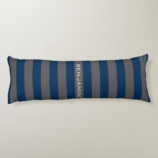 Navy Blue en Grey Rugby Stripes met aangepaste naa Lichaamskussen (Achterkant)