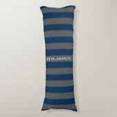 Navy Blue en Grey Rugby Stripes met aangepaste naa Lichaamskussen (Voorkant Verticaal)