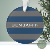 Navy Blue en Grey Rugby Stripes met aangepaste naa Ornament
