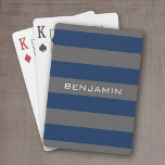 Navy Blue en Grey Rugby Stripes met aangepaste naa Speelkaarten<br><div class="desc">Donkere Blues en houtskool grijs — een mannelijk patroon voor de jongens en jongens in je familie. Een gewaagd en modern ontwerp met een gebied voor aangepaste tekst. Als u het kunstwerk moet aanpassen of de doopvont veranderen, kunt u op het aanpassingsgebied klikken. Dit zal u aan het ontwerphulpmiddel nemen...</div>