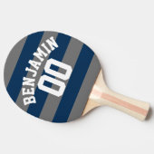 Navy Blue en Grey Rugby Stripes Name Number Tafeltennisbatje (Zijkant)