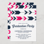 Navy Blue en Hot Pink Modern Arrows Afstuderen Kaart (Voorkant / Achterkant)