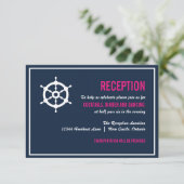 Navy Blue en Hot Pink Nautical Reception Informatiekaartje (Staand voorkant)
