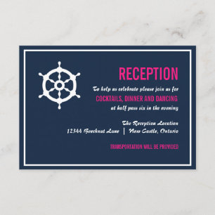 Navy Blue en Hot Pink Nautical Reception Informatiekaartje
