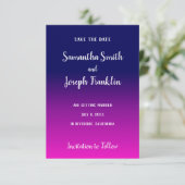 Navy Blue en Hot Pink Ombre Save the Date Kaart (Staand voorkant)
