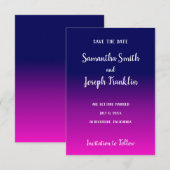 Navy Blue en Hot Pink Ombre Save the Date Kaart (Voorkant / Achterkant)
