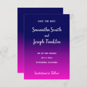 Navy Blue en Hot Pink Ombre Save the Date Kaart