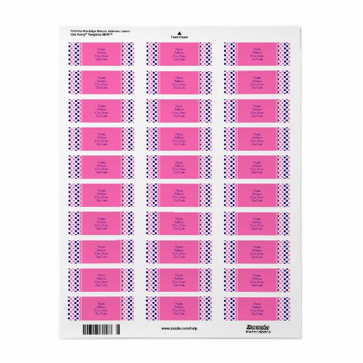Navy Blue en Hot Pink Polka Dot Pattern Etiket (Full Sheet)