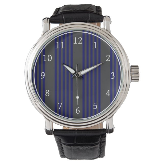 Navy blue en houtskool met vijf strepen horloge (Voorkant)