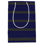 Navy blue en houtskool met vijf strepen medium cadeauzakje (Voorkant)