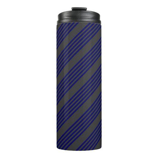 Navy blue en houtskool met vijf strepen thermosbeker (Voorkant)