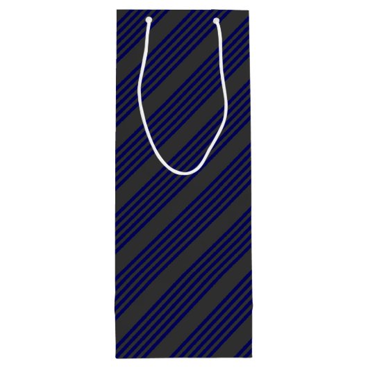 Navy blue en houtskool met vijf strepen wijn cadeautas (Achterkant)