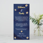 Navy Blue en Ivoor Beige Bloemen Welkom & Bedankt (Staand voorkant)