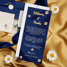 Navy Blue en Ivoor Beige Bloemen Welkom & Bedankt