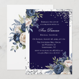 Navy Blue en Ivory Floral Vrijgezellenfeest Kaart