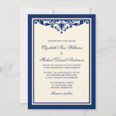 Navy Blue en Ivory Flourish Wedding Invitations Kaart (Voorkant)