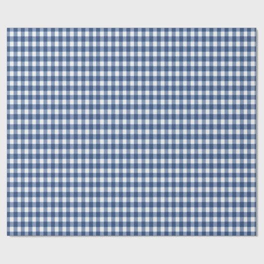Navy Blue en Ivory Gingham Cadeaupapier (Vlak)