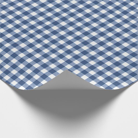 Navy Blue en Ivory Gingham Cadeaupapier (Hoek)
