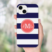 Navy Blue en koraal brede streep monogram Case-Mate iPhone Case