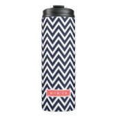 Navy Blue en koraal Chevron Monogram Thermosbeker (Voorkant)