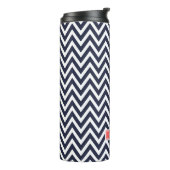 Navy Blue en koraal Chevron Monogram Thermosbeker (Gedraaid links)