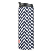 Navy Blue en koraal Chevron Monogram Thermosbeker (Geroteerd rechts)