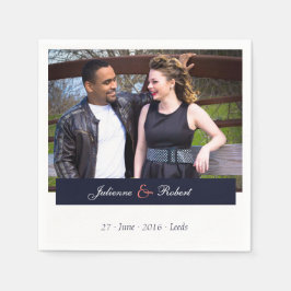 Navy Blue en koraal foto bruiloft cocktail servett Servet