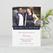 Navy Blue en koraal foto bruiloft uitnodiging (Staand voorkant)