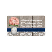 Navy Blue en koraal Hydrangea Monogram Mason Jar Etiket (Voorkant)