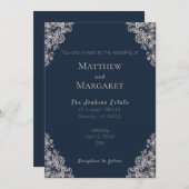 Navy Blue en Lace Wedding Kaart (Voorkant / Achterkant)