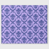 Navy Blue en Lavender Floral Damaspattern Cadeaupapier (Vlak)