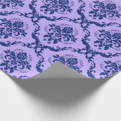 Navy Blue en Lavender Floral Damaspattern Cadeaupapier (Hoek)