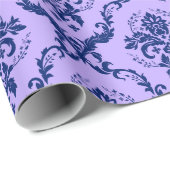 Navy Blue en Lavender Floral Damaspattern Cadeaupapier (Rol Hoek)