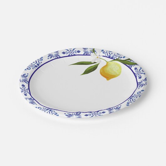 Navy Blue en Lemon Papieren Bordje (Gekanteld)