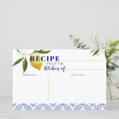 Navy Blue en Lemon Vrijgezellenfeest Recipe card (Staand voorkant)