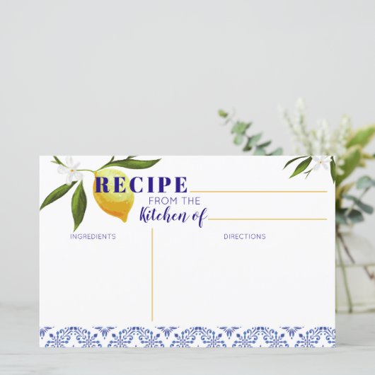Navy Blue en Lemon Vrijgezellenfeest Recipe card (Staand voorkant)