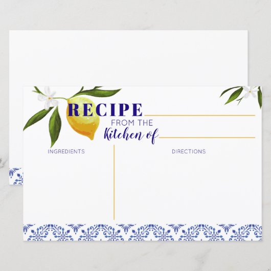 Navy Blue en Lemon Vrijgezellenfeest Recipe card (Voorkant / Achterkant)