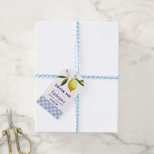 Navy blue en Lemons bedankt Cadeaulabel (Met Touw)