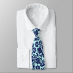 Navy-Blue en lichtblauw Floral Damaskers Stropdas<br><div class="desc">Elegant donkerblauw-blauw-zeeblauw bloemmaskers op een lichtblauwe verwisselbare achtergrondkleur.</div>