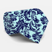 Navy-Blue en lichtblauw Floral Damaskers Stropdas (Opgerold)